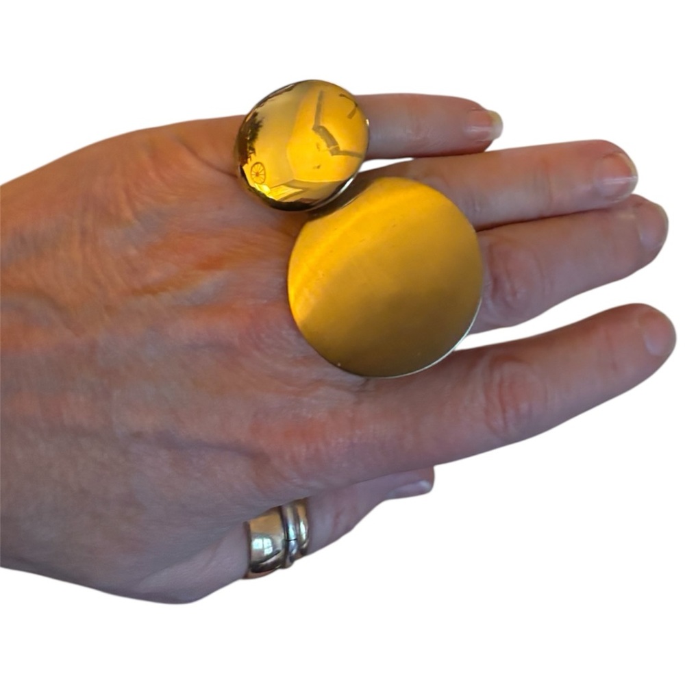 Set of Double Disc Gold-Tone Adjustable Rings